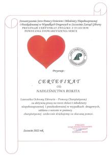 Certyfikat dla Nadleśnictwa Rokita